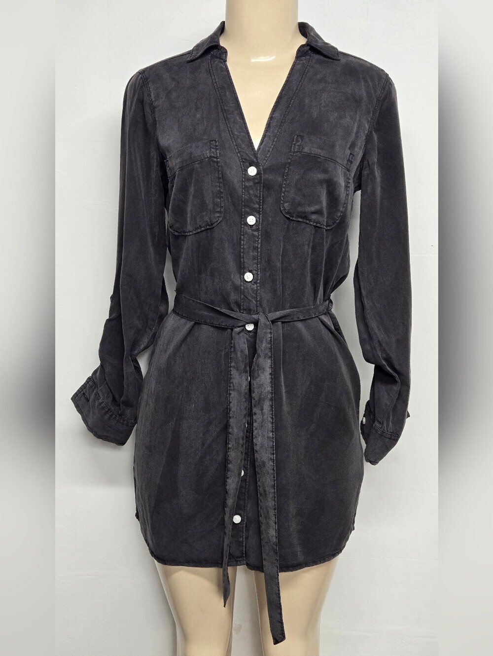 Abercrombie & Fitch XS Belted Shirt Dress Button Down Front Roll Tab Sleeves